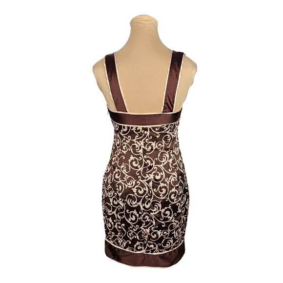 Vintage Bebe Light and Dark Brown Silk  Burttery Soft Dress Sz XS - Picture 5 of 12